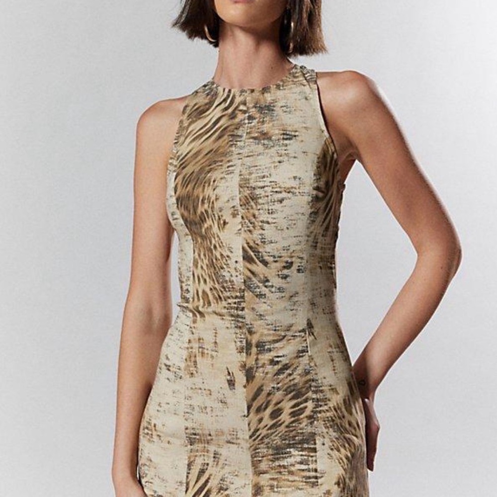 Silence + Noise Beige Animal Print Mini Dress